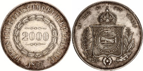 Brazil 2000 Reis 1863
KM# 466, N# 3658; Silver; Pedro II; Rio de Janeiro Mint; UNC-