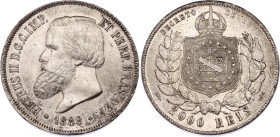 Brazil 2000 Reis 1888
KM# 485, N# 19792; Silver; Pedro II; XF+