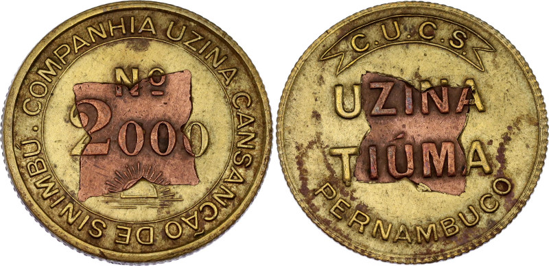 Brazil Pernambuco Uzina Tiuma Brass Token № 2000 1930 -th
N# 138724; Brass 8.71...