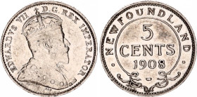 Canada Newfoundland 5 Cents 1908
KM# 7, N# 16038; Silver; Edward VII; London Mint; XF-AUNC