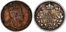 Canada 5 Cents 1908
KM# 13, N# 418; Silver; Edward VII; XF-, original toning