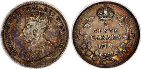 Canada 5 Cents 1914
KM# 13, N# 418; Silver; Edward VII; XF+, original toning