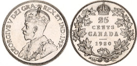 Canada 25 Cents 1920
KM# 24a, Schön# 22a, N# 372; Silver; George V; Ottawa Mint; UNC