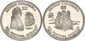 Canada British Columbia Vancouver Sea Festival Dollar 1978
Pel# BC70, N# 38931; Nickel brass 20.4 g., 39 mm.; Bicentennial of Captain Cook's Discover...