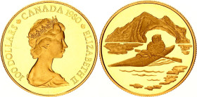 Canada 100 Dollars 1980
KM# 129, Ch# RC-3105, N# 32541; Gold (.917) 16.97 g., Proof; Elizabeth II; Kayak; Ottawa Mint