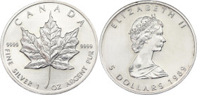 Canada 5 Dollars 1989
KM# 163, N# 18655; Silver; Elizabeth II; Silver Bullion Coinage; UNC