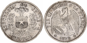 Chile 1 Peso 1878 So
KM# 142.1, N# 4323; Silver; Santiago Mint; AUNC
