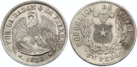 Chile 1 Peso 1883 So
KM# 142.1; Silver; XF