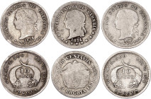 Colombia 3 x 10 Centavos 1874 - 1878
KM# 175, N# 23350; Silver; F/VF