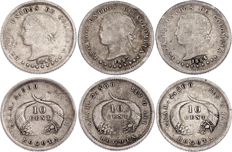 Colombia 3 x 10 Centavos 1882 - 1884
KM# 175, N# 23350; Silver; F/VF