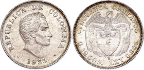 Colombia 50 Centavos 1933 B
KM# 193.1, N# 20273; Silver; XF+