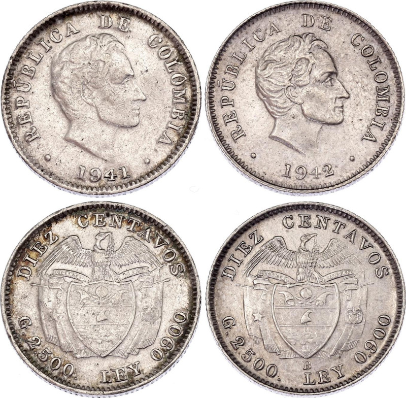 Colombia 2 x 10 Centavos 1941 - 1942
KM# 196, N# 5093; Silver; XF/AUNC