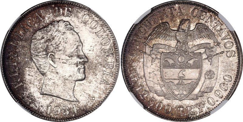 Colombia 50 Centavos 1934 S NGC MS 66
KM# 274, N# 14519; Silver