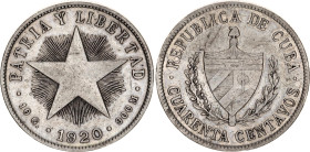 Cuba 40 Centavos 1920
KM# 14.1, N# 8581; Silver; Philadelphia Mint; VF+