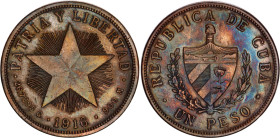 Cuba 1 Peso 1916
KM# 15.2, N# 9263; Low relief star; Silver; XF