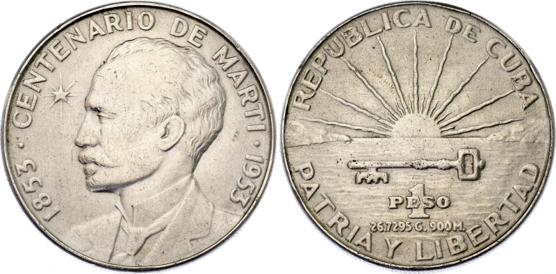 Cuba 1 Peso 1953
KM# 29, Y# 23, N# 9262; Silver; 100th Birthday of Jose Marti; ...