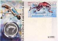 Cuba 10 Pesos 1990 FDC
KM# 345; Silver., Proof; Olympic Games – 25th Olympic Games Barcelona '92 - High Jumping; FDC - First Day Cover