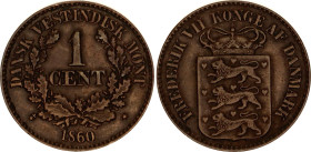 Danish West Indies 1 Cent 1860
KM# 63, N# 20167; Bronze; Frederick VII; XF