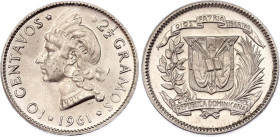 Dominican Republic 10 Centavos 1961
KM# 19, N# 5337; Silver; UNC with full mint luster