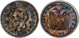 Ecuador 1/2 Decimo 1902 LIMA JF
KM# 55.1; Silver; UNC with amazing toning