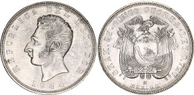 Ecuador 5 Sucres 1944 Mo
KM# 79, N# 14523; Silver; UNC with hairlines