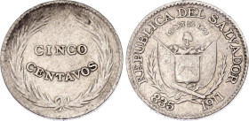 El Salvador 5 Centavos 1911 (1912)
KM# 121, N# 25259; Silver; VF+