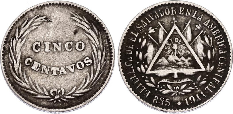 El Salvador 5 Centavos 1914
KM# 124, N# 25308; Silver; VF+/XF-