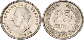 El Salvador 25 Centavos 1944 (1945)
KM# 136, N# 24710; Silver; UNC with full mint luster