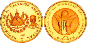 El Salvador 25 Colones 1971
KM# 143, Schön# 30, N# 45027; Gold (.900) 2.94 g., Proof; 150th Anniversary of Independenc; Mexico Mint; Mintage 7650