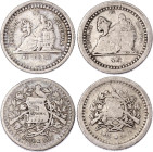 Guatemala 2 x 1/2 Real 1879 - 1880
KM# 152, 155; Silver; VF/XF