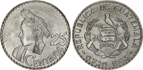 Guatemala 25 Centavos 1963
KM# 263, N# 8776; Silver; UNC, full mint lusters