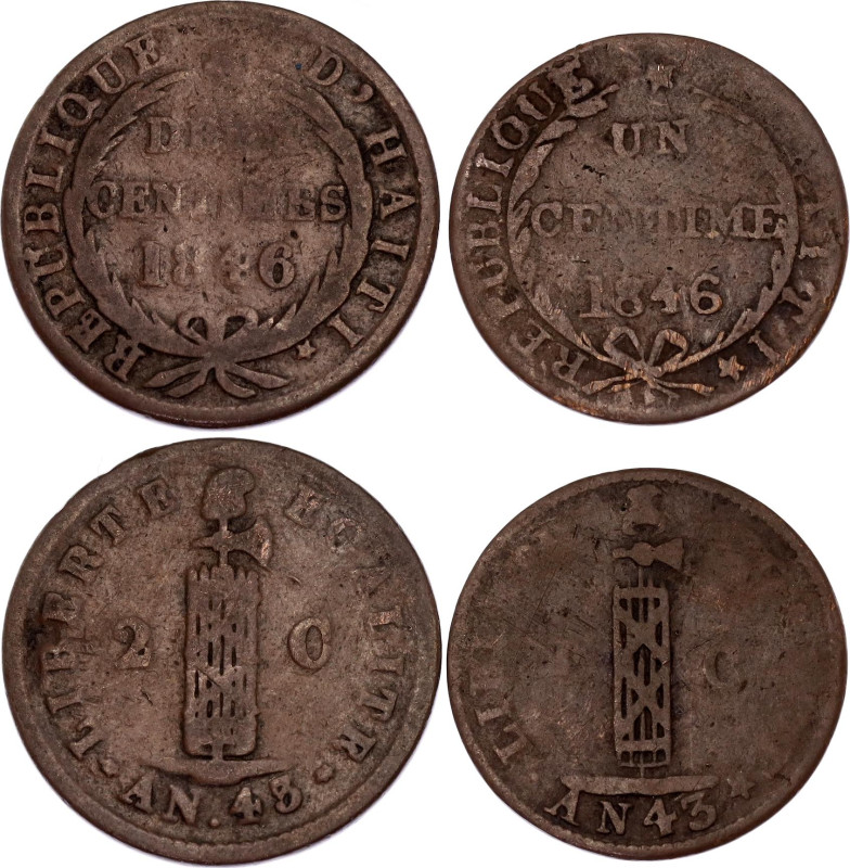 Haiti 1 - 2 Centimes 1846 AN 43
KM# 25, 27.2; F+