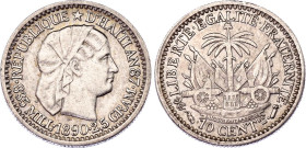 Haiti 10 Centimes 1890 AN 87
KM# 44, N# 4877; Silver; XF