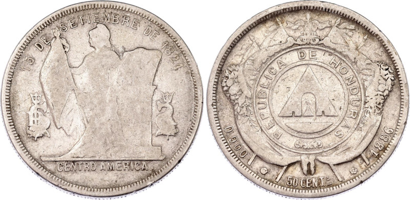 Honduras 50 Centavos 1886
KM# 51, N# 23681; Silver; F-