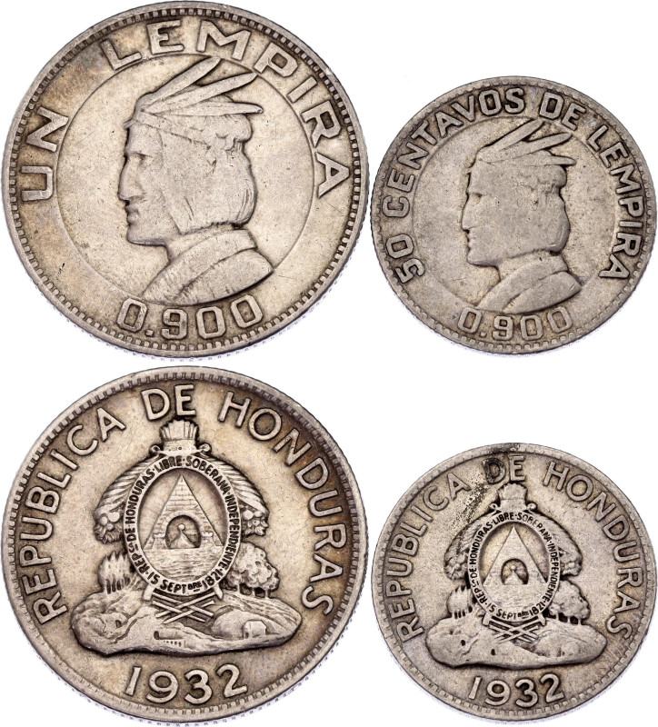 Honduras 50 Centavos & 1 Lempira 1932
KM# 74, 75; Silver; VF/XF