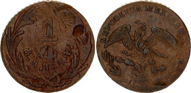 Mexico 1/4 Real 1834 Mo
KM# 358, N# 4329; Copper; "Quarto/Quartilla"; Federal Coinage; Mexico Mint; VF