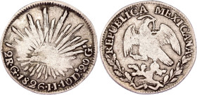 Mexico 2 Reales 1826 Go JJ
KM# 374.8, N# 15077; Silver; F+