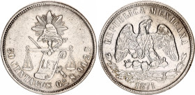Mexico 50 Centavos 1871 Go S
KM# 407.4, N# 14444; Silver; Guanajuato Mint; XF