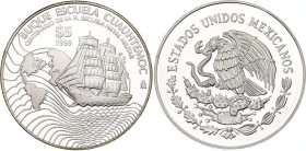 Mexico 5 Pesos 1999 Mo
KM# 635, N# 57101; Silver., Proof; Centennial of Navy School - Buque escuela Cuauhtémoc; Mexico Mint; Mintage 15504