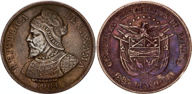 Panama 50 Centesimos 1904
KM# 5, N# 14339; Silver; Republic; XF+, attractive patina.
