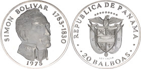 Panama 20 Balboas 1975
KM# 31, N# 23893; Silver 131.18 g., Proof; Simon Bolivar; With scratches