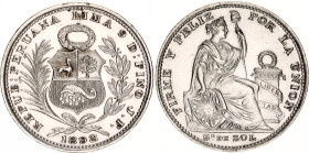Peru 1/5 Sol 1898 JF
KM# 205.2, N# 5415; Silver; UNC