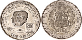 Peru 200 Soles 1974
KM# 262, N# 32269; Silver; Aviation Heroes - Chavez and Quiñones; Mintage 25000 pcs.