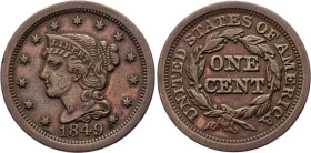 United States 1 Cent 1849
KM# 67, N# 982; Copper; "Liberty Head/Braided Hair Cent"; XF