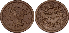 United States 1 Cent 1851
KM# 67, N# 982; "Liberty Head/Braided Hair Cent"; XF-