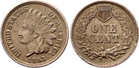 United States 1 Cent 1863
KM# 90, N# 1108; Copper; "Indian Head Cent"; XF