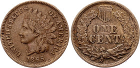 United States 1 Cent 1865
KM# 90a, N# 2356; Copper; "Indian Head Cent"; Fancy "5"; XF