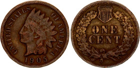 United States 1 Cent 1905
KM# 90a, N# 2356; Copper; "Indian Head Cent"; VF