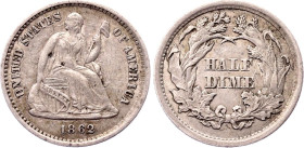 United States 1/2 Dime 1862
KM# 91, N# 17938; Silver; "Seated Liberty Half Dime"; XF-