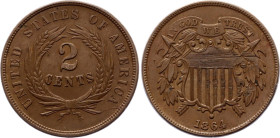 United States 2 Cents 1864
KM# 94, N# 2296; Bronze; "Union Shield"; XF